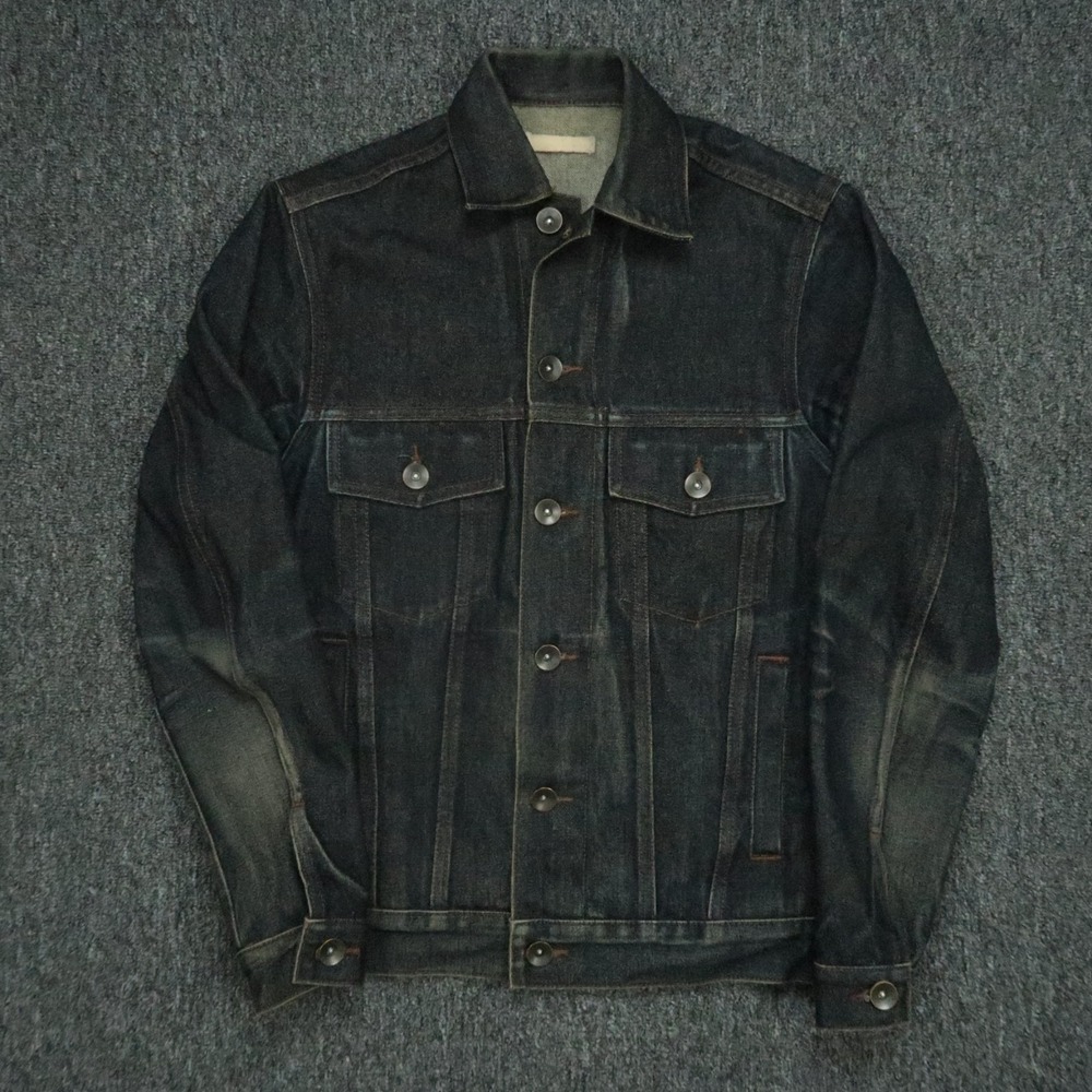Unbranded Brand Jacket Mens XS Blue Jean Denim Trucker Button Dark Wash Selvedge